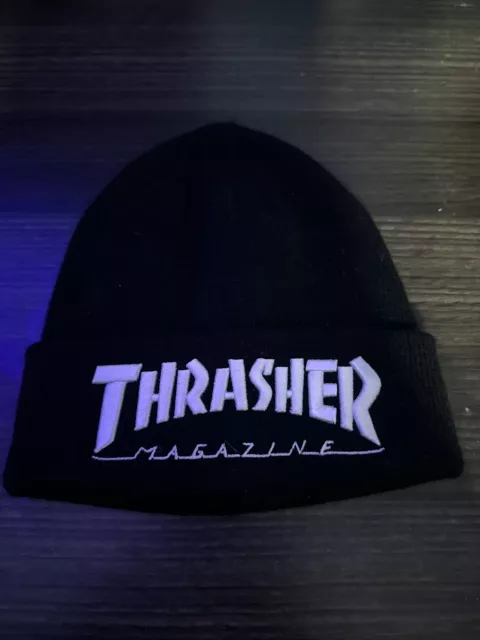 Thrasher Magazine EMBROIDERED MAG LOGO Skateboard Beanie BLACK/WHITE