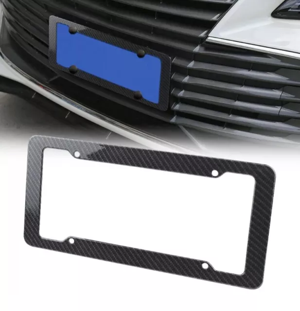 2pc Car Auto Plastic Carbon Fiber License Plate Holder Frame Universal Black Set 3