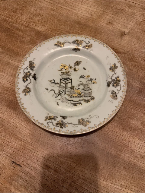 EARLY CHINESE PLATE Antique Black And Gilt 23cm Diameter £68.30 ...