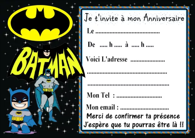 10 CARTES INVITATION anniversaire avec ou sans enveloppe Batman Ref 4 EUR  4,99 - PicClick FR