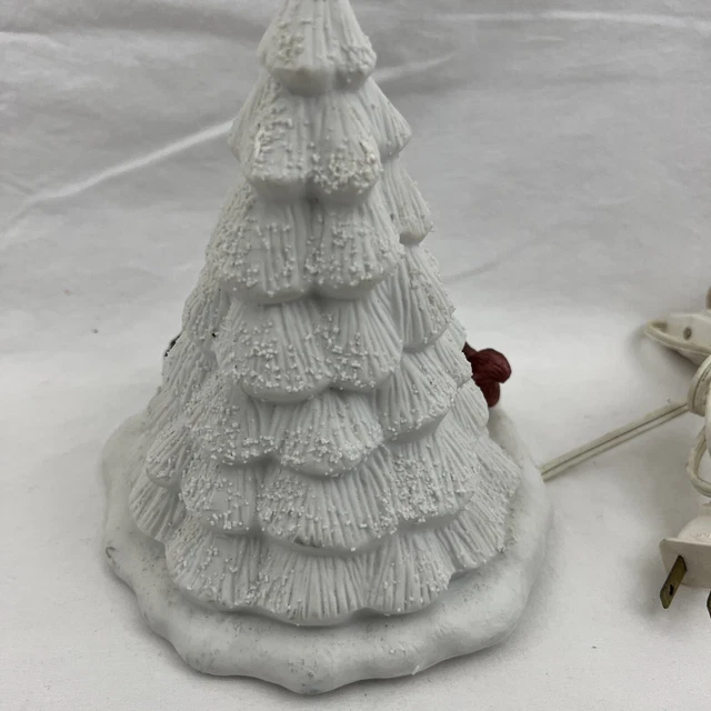 Vintage White Textured Lighted Ceramic Christmas Tree Lamp Woodland Animals 9