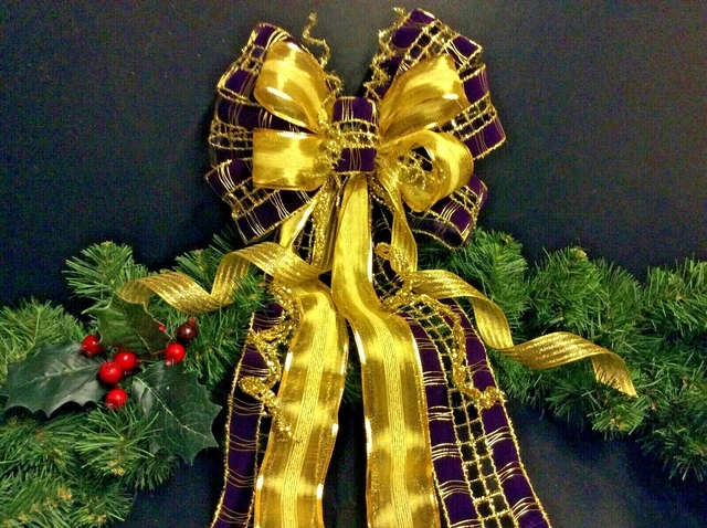 Luxus Weihnachtsbaum Topper Schleife Lila Samt & Golddekoration