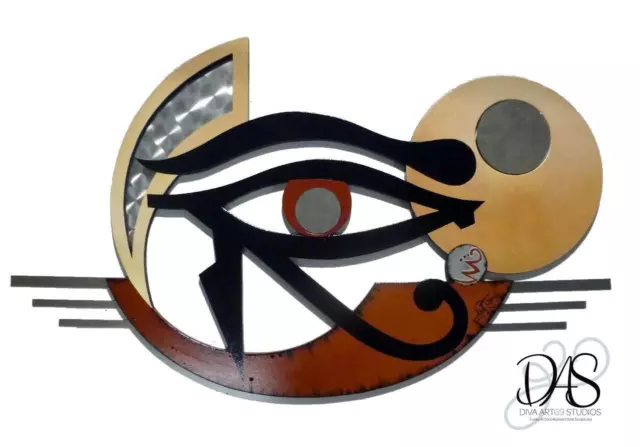 Unique Egyptian Art - Eye of Horus - Wood Metal & Mirror Wall Sculpture 40x24