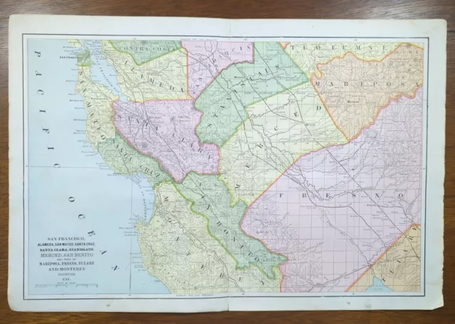 1892 SAN FRANCISCO ALAMEDA SAN MATEO SANTA CRUZ COUNTY CA Map Antique Original