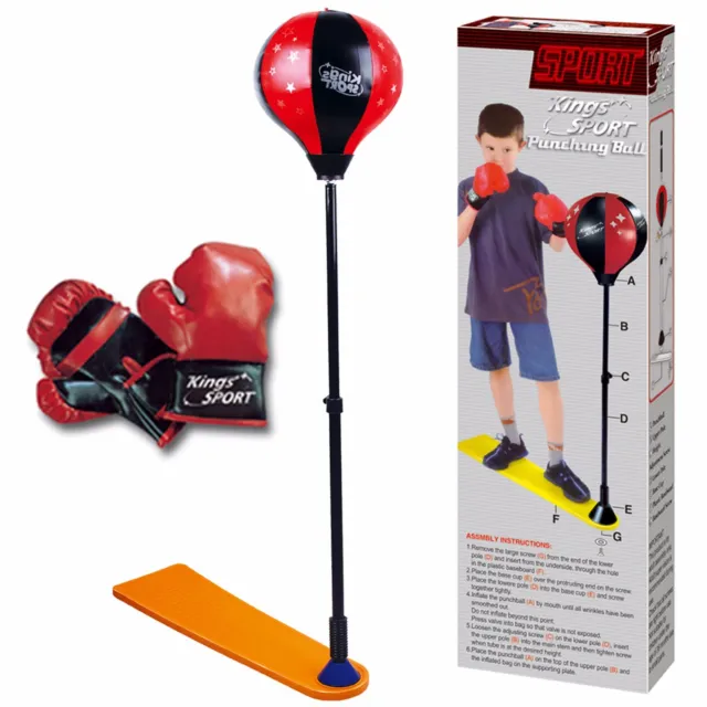 Kids Punch Bag Ball Boxing Gloves Mitts Kit Childrens Free Standing Punching Set