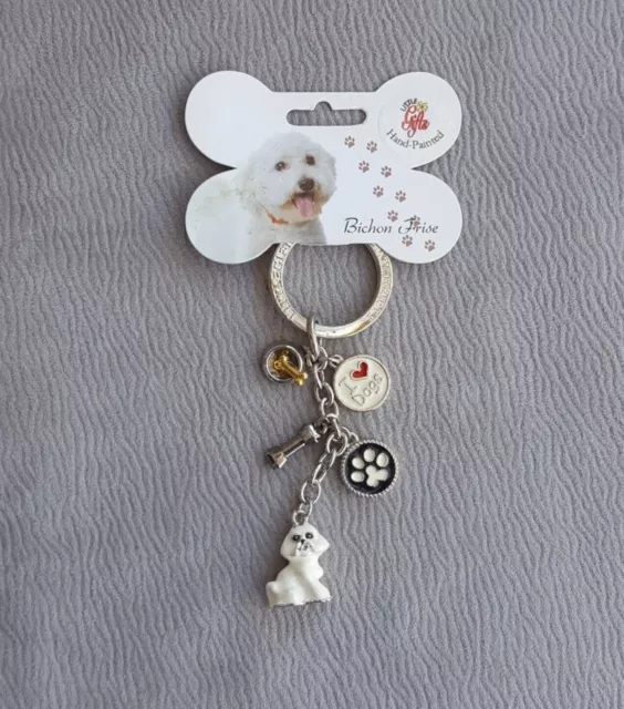 Bichon Frise Dog Lover Enamel 5 Charm Key Chain By Little Gifts NWT