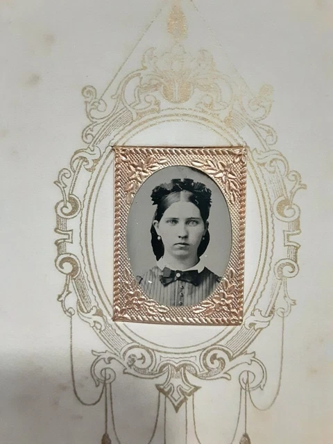 2 Gem Size Tintypes In Mourning Paper Frame
