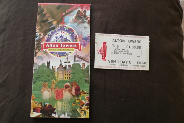 Alton Towers theme park 1995 map guide + ticket