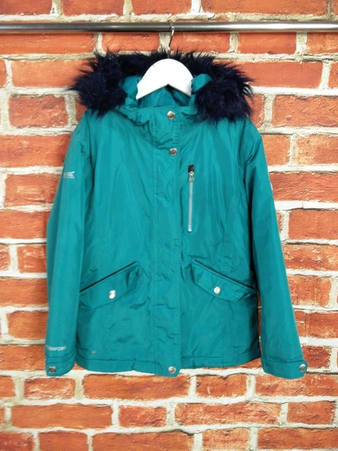 Girls  Regatta Coat Age 9-10 Years Green Lightweight Rain Jacket Fur Trim 140Cm