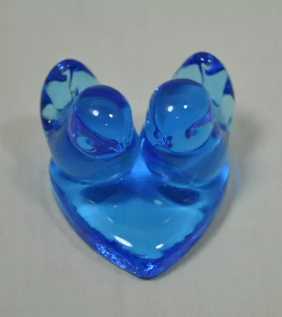 Studio Art Glass Blue Bsird Of Happiness Pair Heart Base Signed Leo Ward 1992