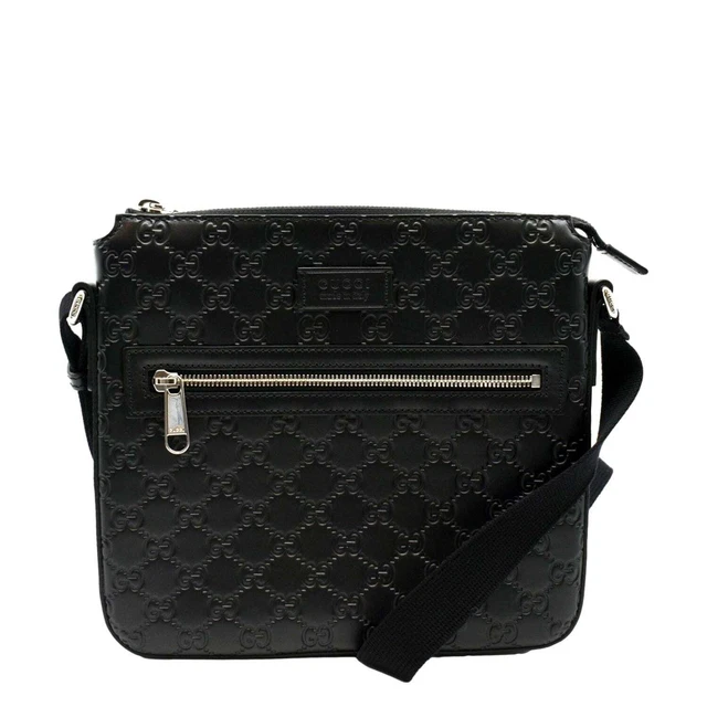 GUCCI GG Signature Leather Messenger Bag Black 406410 GUCCI GG Signature Leather Messenger Bag Black 406410