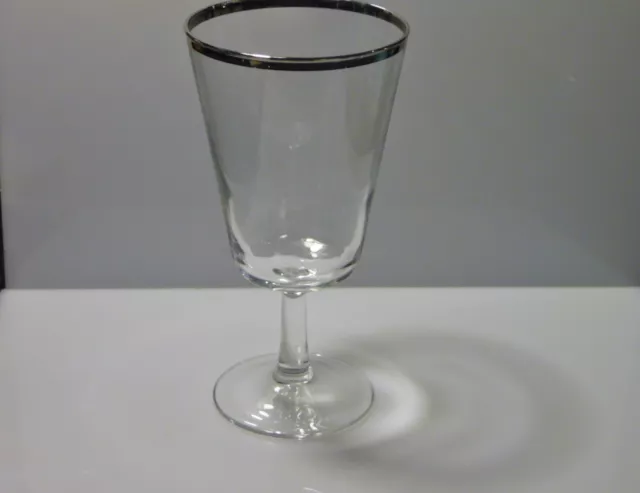 Vintage Clear Glass Footed Wine Glass with Silver Rim Stem Barware