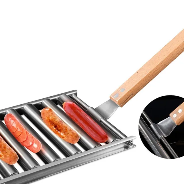 Wooden Handle Hot Dog Roller Stainless Steel Grill Accessories for Barbecue