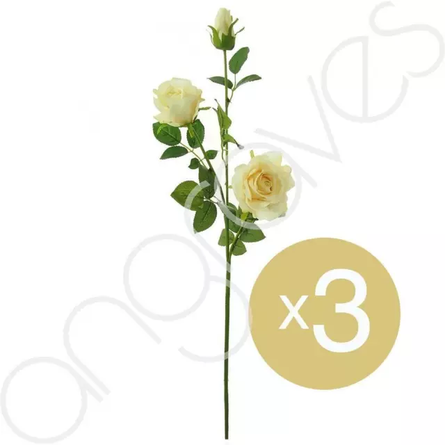Set of 3 Beautiful Yellow Artificial Rose Sprays (84cm) Stems Flower Arranging