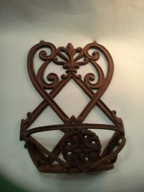 Vintage Cast Iron Metal Basket Wall Plant Holder Fleur de Lis 14" X 10"