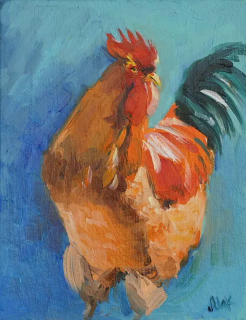 Rooster Oil Painting Chicken Original Wall Art Bird Painting Impasto Artwork