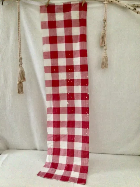 19th Century Cotton Vichy buffalo check Distressed Farmhouse Decor 15" x 58"