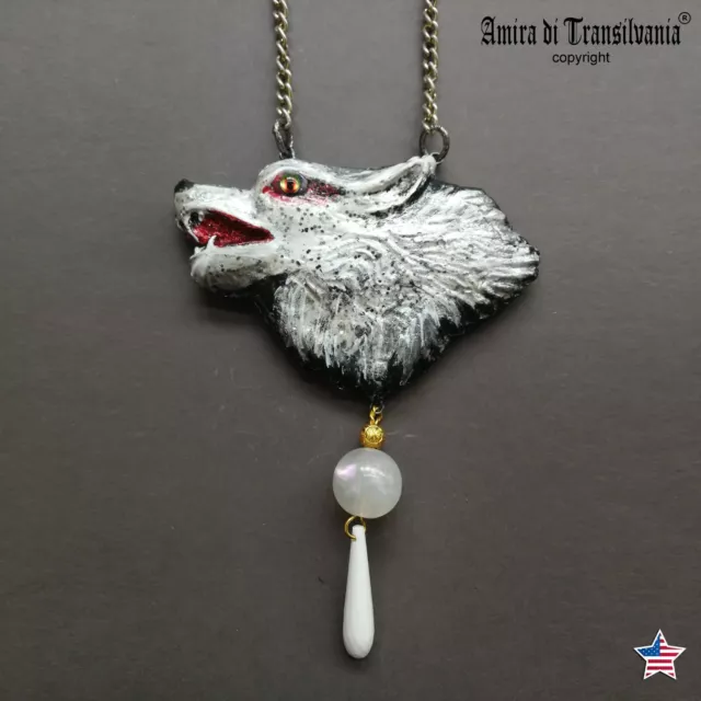 White Wolf Magic Talisman Necklace Pendant Amulet Viking Symbol Wild Werewolf