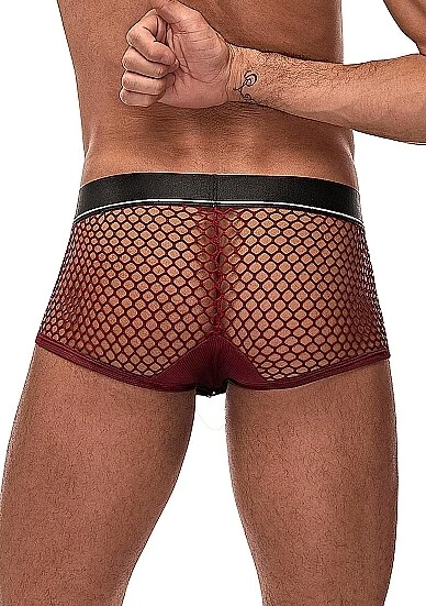 Pantaloncini Mini Cock Ring Borgogna S - XL Designer Pantaloni Sexy Elegante Hot Netz