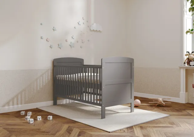 New Large REGGIE 3 in 1 Baby Grey Cot Bed – optional Fibre Mattress 140x70x10cm