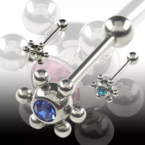 Zungen Piercing Barbell Schmuck mit Ufo Steinkugel Aufsatz Zungenstecker