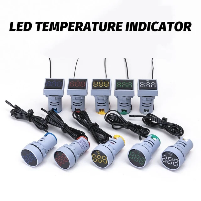 Digital Temperature Meter 22mm AC 50V 380V 220V LED Light Display Thermometer