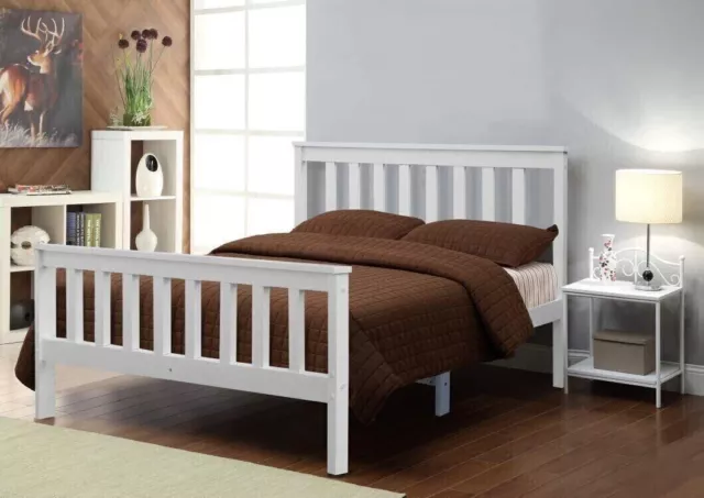 Pine Wood Solid Wooden White Bed Frame All Sizes Bedroom Furniture Shaker Style