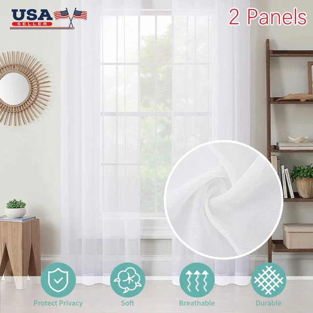 2PCS Sheer Window Curtain Panel Solid Color Drapes 12 Grommets Faux Silk Indoor