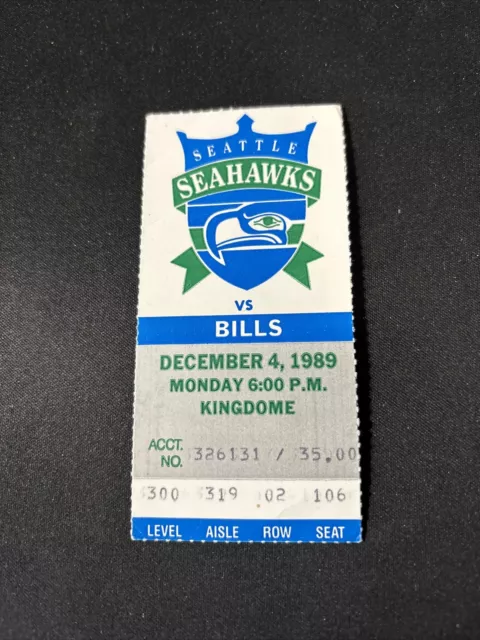 1989 NFL Seattle Seahawks vs Buffalo Bills - Ticket Stub - December 4, 1989