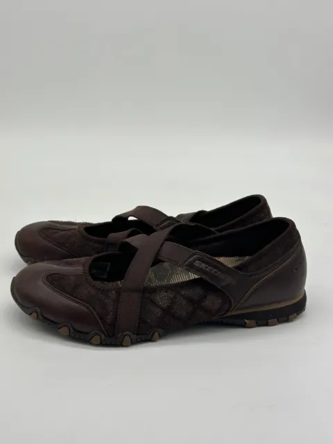 Skechers Shoes Womens 9 Brown Suede Leather Mary Jane Strappy Slip On Comfort