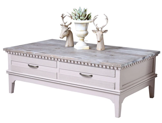 Mesa de madera mesa auxiliar mesa de té mesa de centro antigua mesa de juego 4 cajones