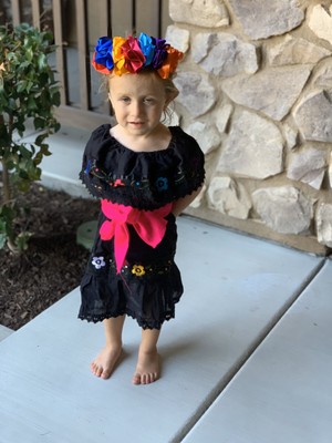 Mexican Girl Dress Gypsy Black with Multicolored embroidered flower 6M-4T