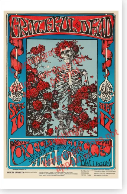 Grateful Dead Skeleton And Roses Family Dog Avalon Ballroom 1966 Concert Poster