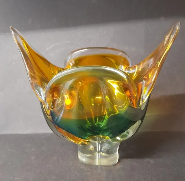 Vtg JOSEF HOSPODKA Czech Handmade CHRIBSKA GLASS Amber Green, Clear
