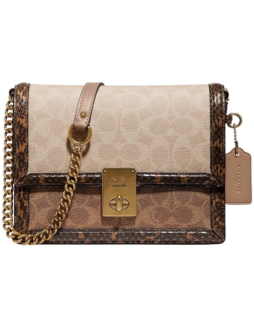 COACH HUTTON CROSSBODY Box Bag LEATHER Signature Canvas Snakeskin Chain ...