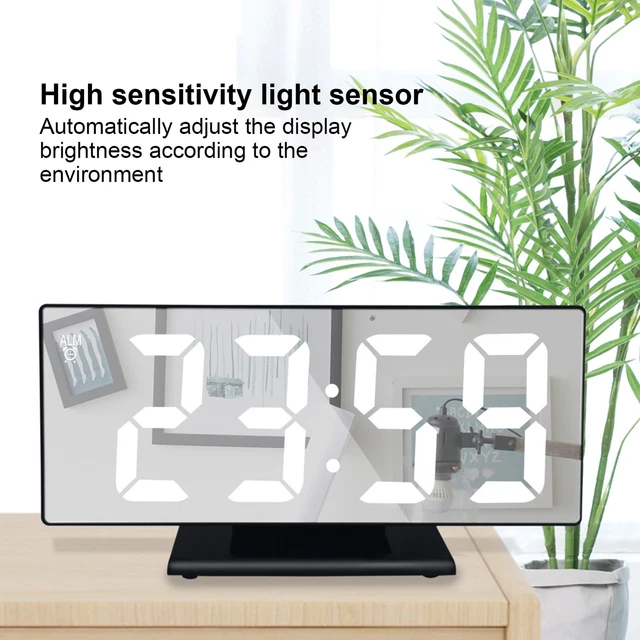 (Noir)Réveil Digital Ecran Miroir LED Chargement USB Dimming Automatique Horl OB