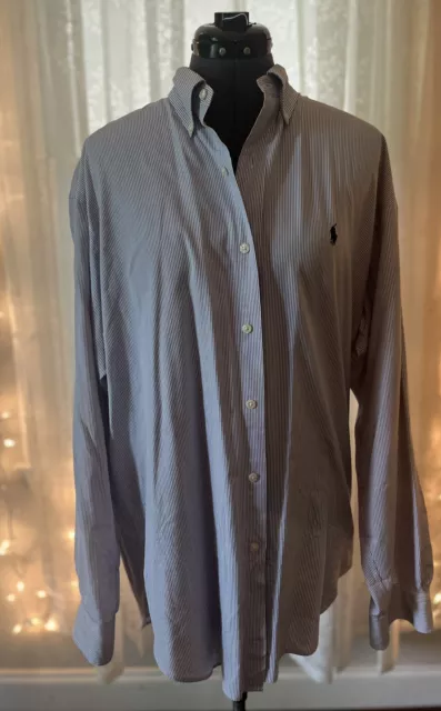 Vintage Ralph Lauren Men's M Blake Button Down Dress Shirt Blue White Stripe