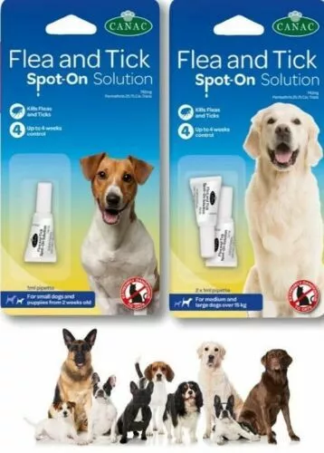 CANAC DOG FLEA Tick Spot On Solution Kills Fleas Ticks up to 4