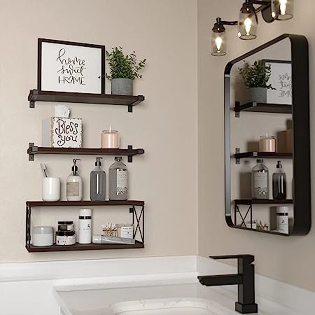 Wood Bathroom Shelves Floating Wall Mounted Rustic for Bathroom, Bedroom,