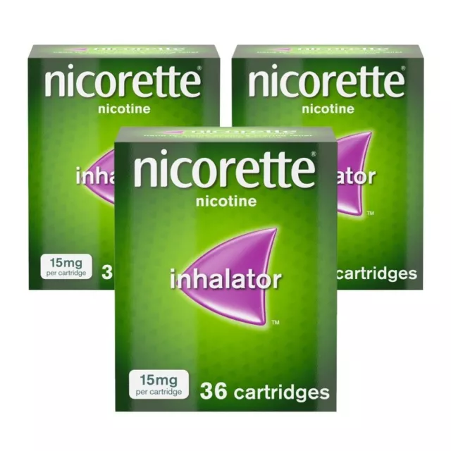 X 3 Packs Nicorette Inhalator 15mg 36 Cartridges X Bundle Of 3 Packs