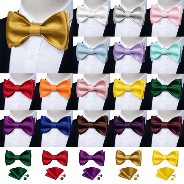 Mens Bow Tie Black Gold Paisley Pre-tied Bowtie Pocket Square Cufflinks Formal