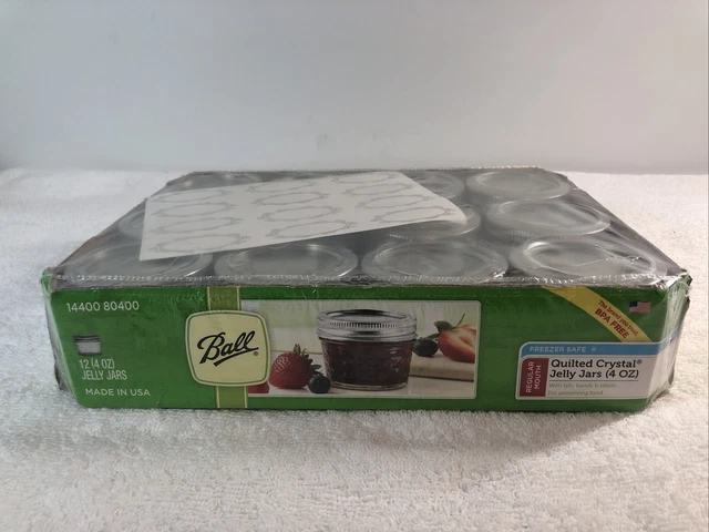 Ball Regular 4 oz Mouth Canning Mason Jar Quilted Crystal Glass Jelly Jar 12/Box