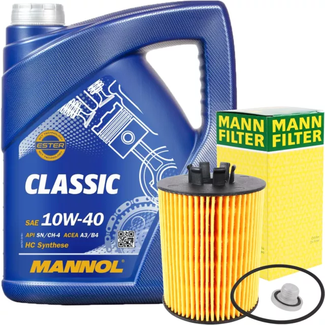 Mann-Filter Ölfilter + Schraube + 5L 10W40 Motoröl Mannol Classic 10W-40 Api Sn