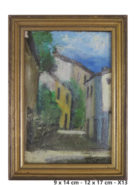 9x14 CM Viejo Cuadro Pintado Óleo Pintado Vista De País Pequeño Medida X13