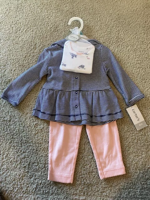 NWT carters Infant Girls 6m Blue Pink 3 Piece Layette Set $24