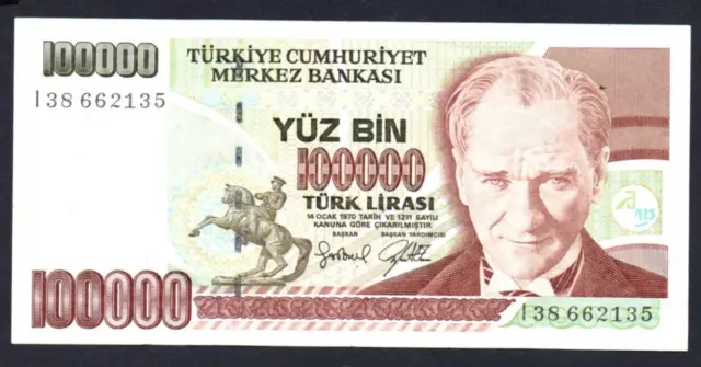 1970 Turkey 100,000 Lira Banknote, aVF