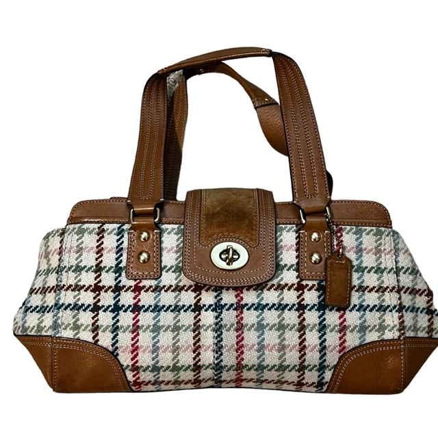 Coach F13987 Hampton Wool Tattersall Carryall Satchel Bag