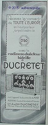 PUBLICITE DUCRETET HAUT PARLEUR RADIOMODULATEUR BIGRILLE DE 1926 FRENCH AD PUB 