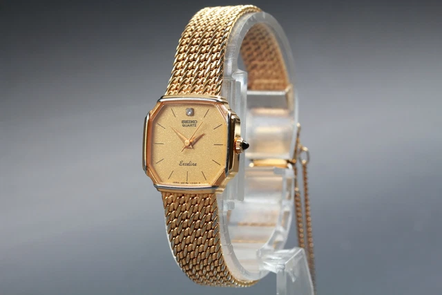 NEAR MINT] VINTAGE SEIKO Exceline 1F20-6A4A Gold Oval MOP Quartz