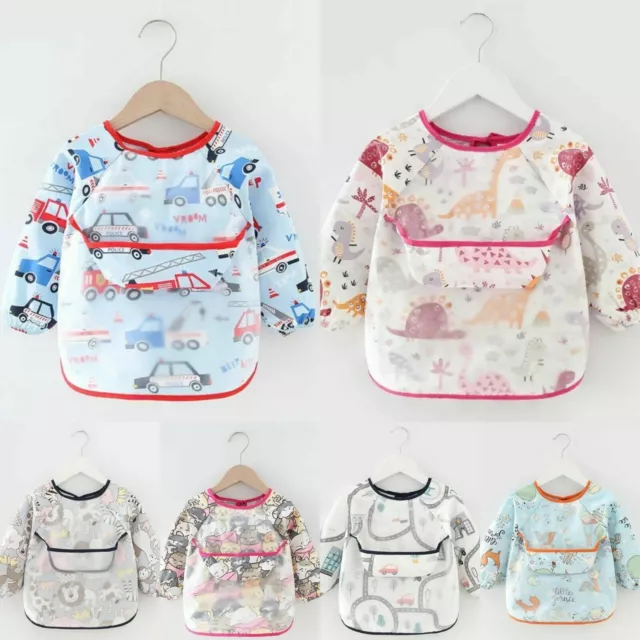 LONG SLEEVE Bibs Waterproof Coverall Apron for Feeding Wipe Clean Dribble Bibs